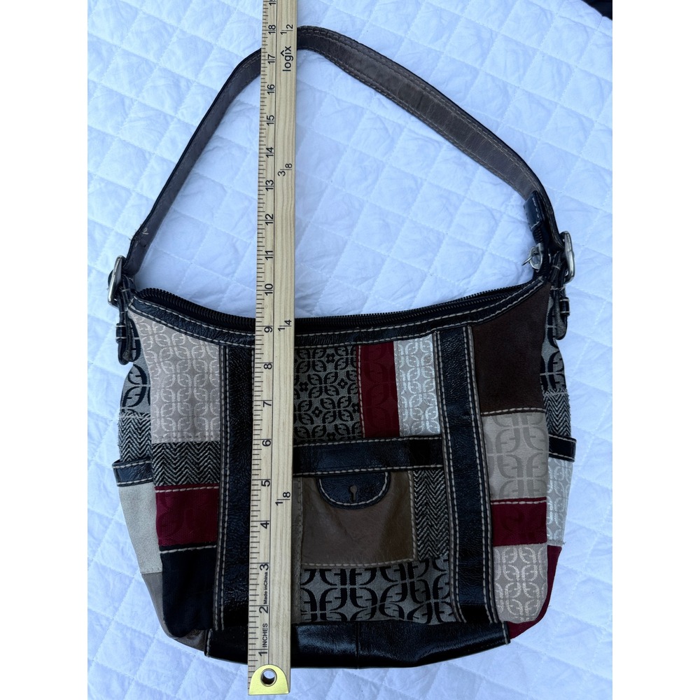 Fossil Vintage Y2K Patchwork Leather Monogram Canvas Suede Shoulder Bag Keyhole - Picture 7 of 9